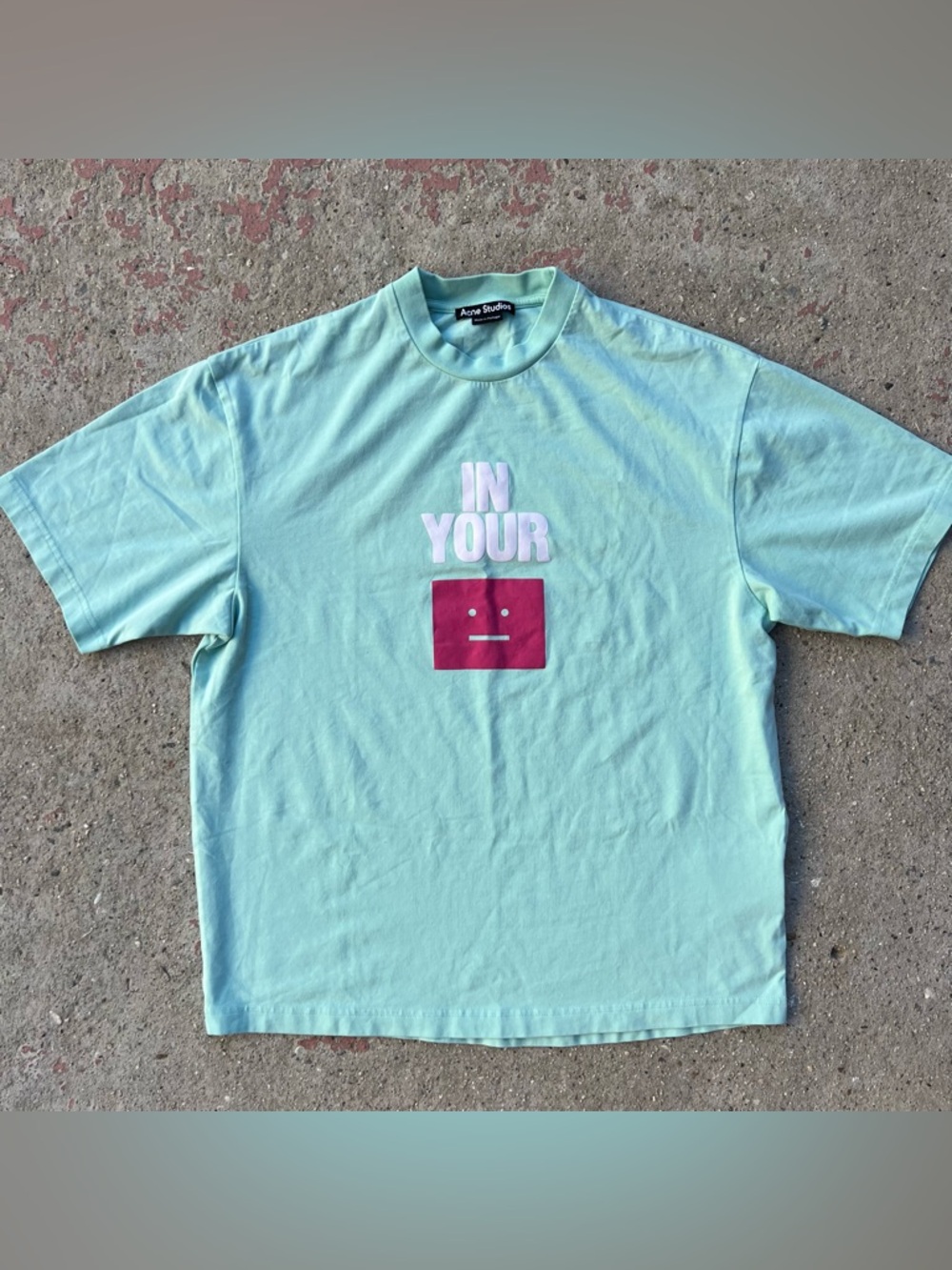 ACNE Studios In Your Face T-Shirt Mint Green Graphic Oversized XS (Fits Adult M)